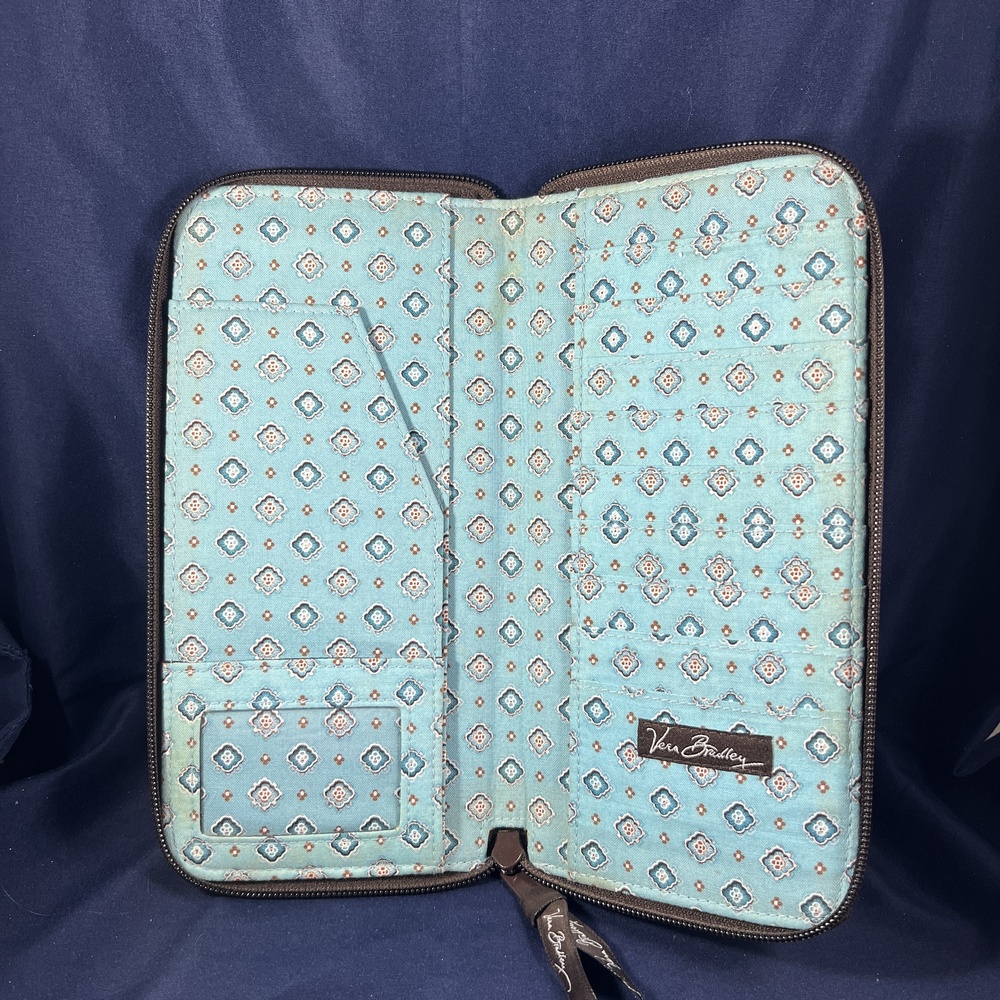 Vera Bradley Wallet Big Blue Brown Floral Quilted Organize Zipper Boho Travel - Picture 5 of 6
